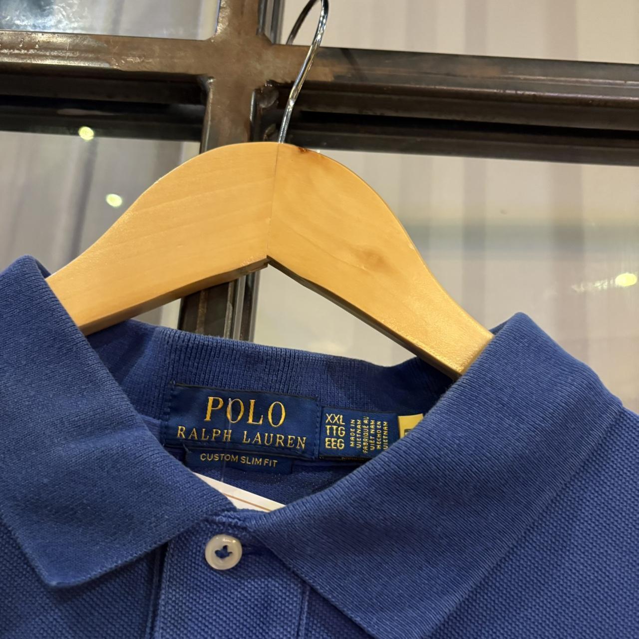 MES2710GB-F - Vintage Retro Ralph Lauren Plain Blue Polo Shirt Short Sleeve collared button up top  #Y2K #preppy #chiefkeef #oldmoney #ralphlauren