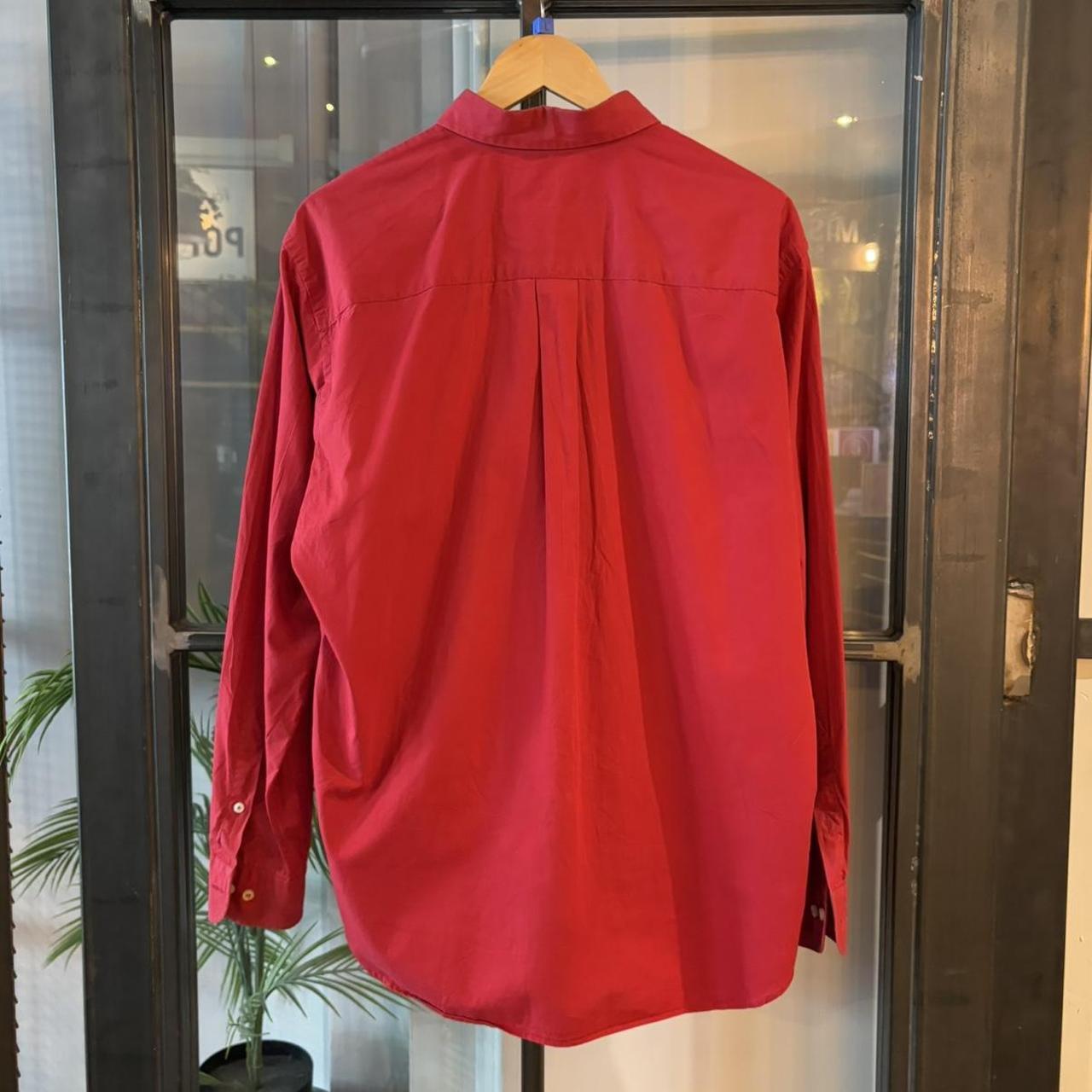 BR2804CD-F - Vintage Retro Essential Burberry Plain Red Longsleeve collared button up polo shirt top #Y2K #burberry #london #smartcasual #oldmoney