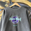 Vintage Hard Rock Cafe Sweatshirt Mens Large Faded Black Atlanta USA Embroidered Spellout Jumper 90s Y2K