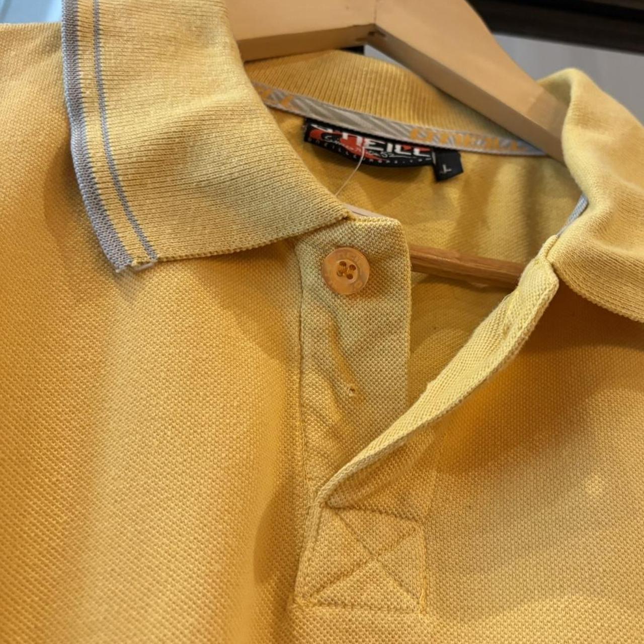 Vintage O’Neill Polo Shirt Mens Large Bright Yellow Stripe Surf Skate Collar Top Tee Y2K 90s 2000s