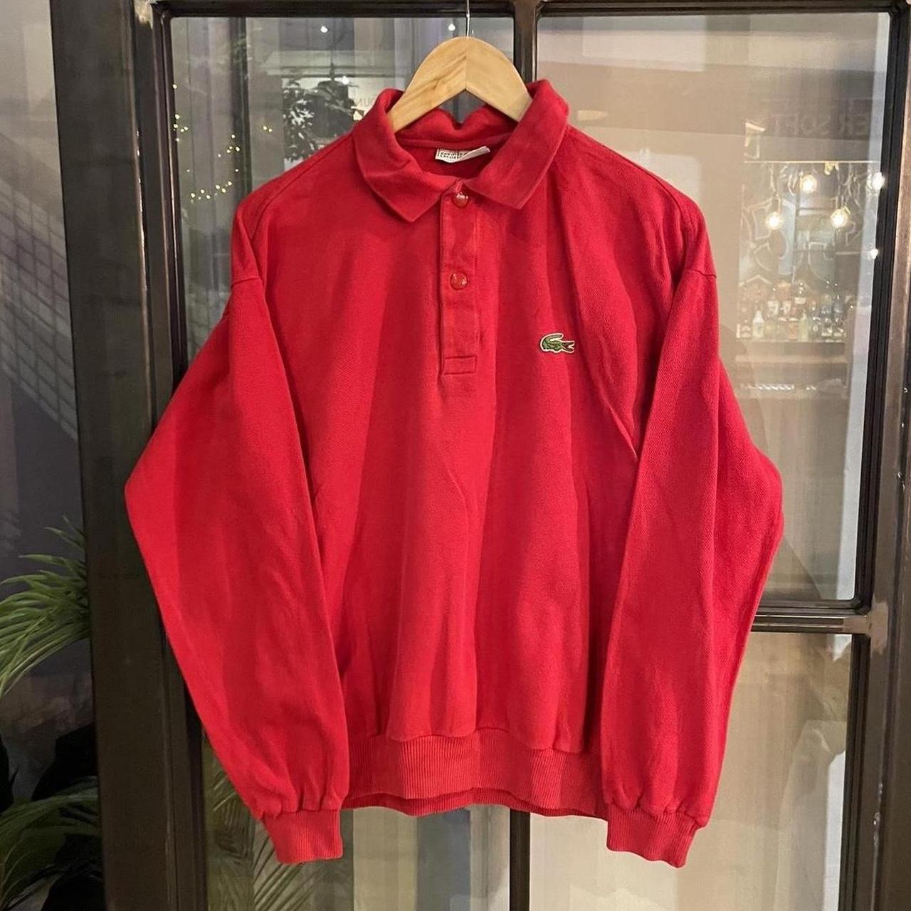 POL374-F - Vintage Retro Essential Chemise Lacoste Red Polo Shirt Longsleeve Sweatshirt collared button up top  #Y2K #preppy #chiefkeef #oldmoney #lacoste