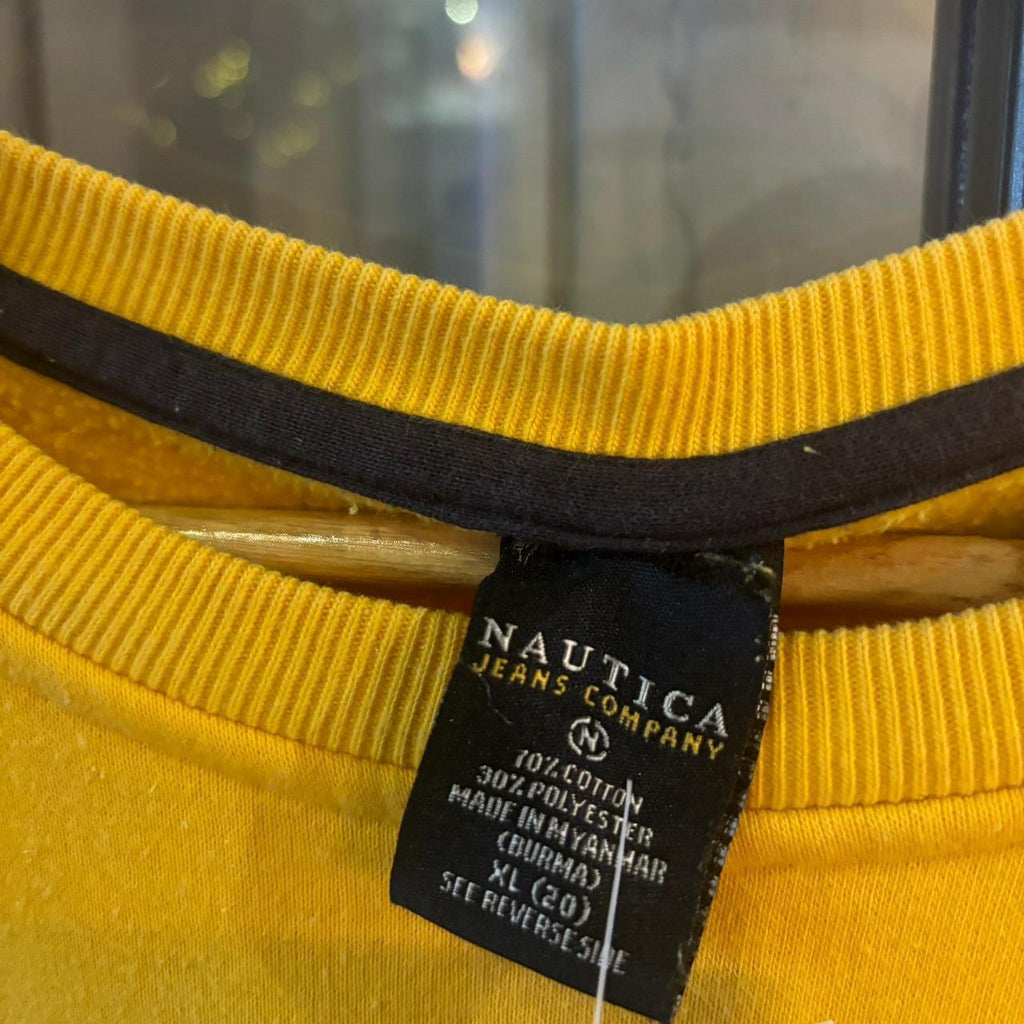 0225H82P - Vintage Retro Essential Yellow Nautica Crewneck Jumper Sweatshirt with embroidered logo #90s #sportswear #essential #y2k #nautica