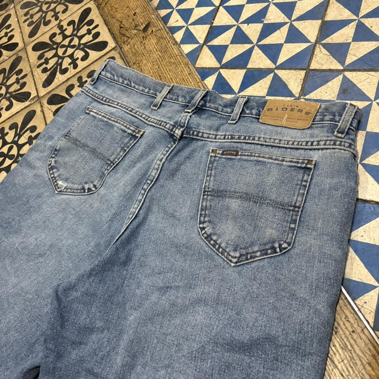 JRT108 - Vintage Retro Essential Rider Mid Blue Wash Denim Shorts Jorts with detailed patch Logo carpenter workwear #hiphop #90s #jorts #skater