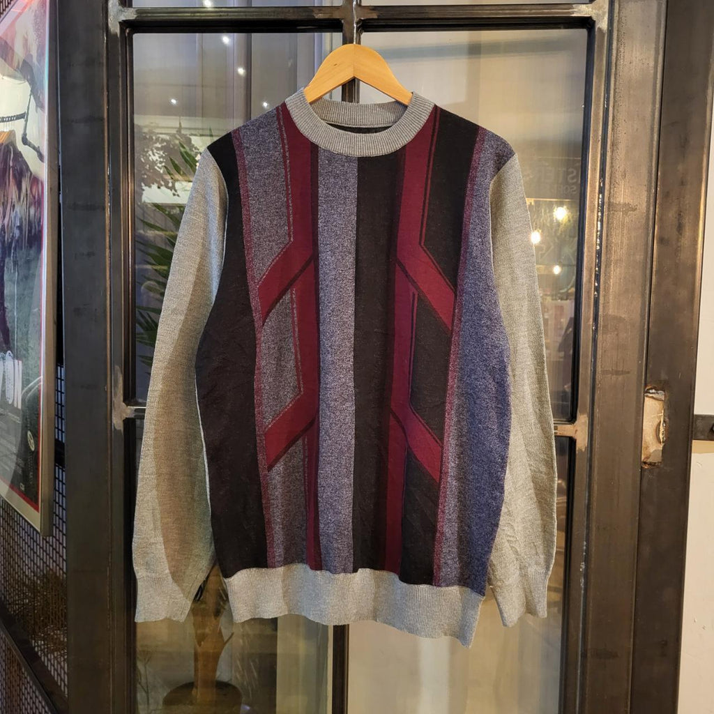KNT1009 Vintage Retro Essential mens grey patterned argyle golf grandpa knitted cosby sweatshirt jumper crewneck 90s y2k