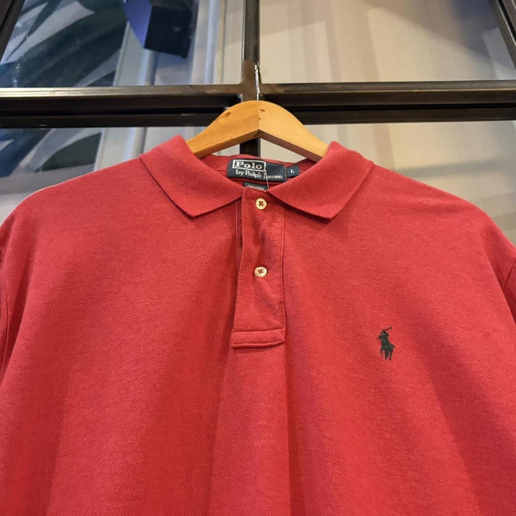 BR1912PI-F - Vintage Retro Ralph Lauren Plain Red Polo Shirt Short Sleeve collared button up top  #Y2K #preppy #chiefkeef #oldmoney #ralphlauren