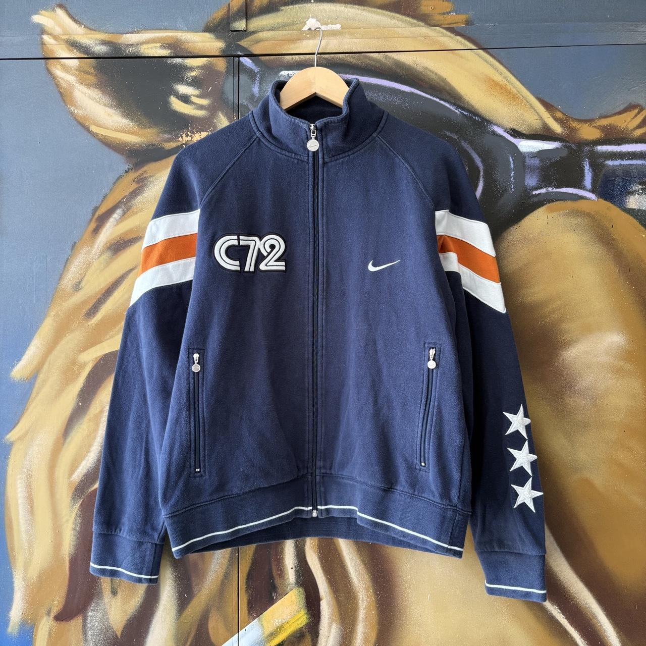 Vintage Nike Track Jacket Mens Medium Blue Full Zip C72 Star Solo Swoosh Sweatshirt Jumper Top 90s Y2K 00s