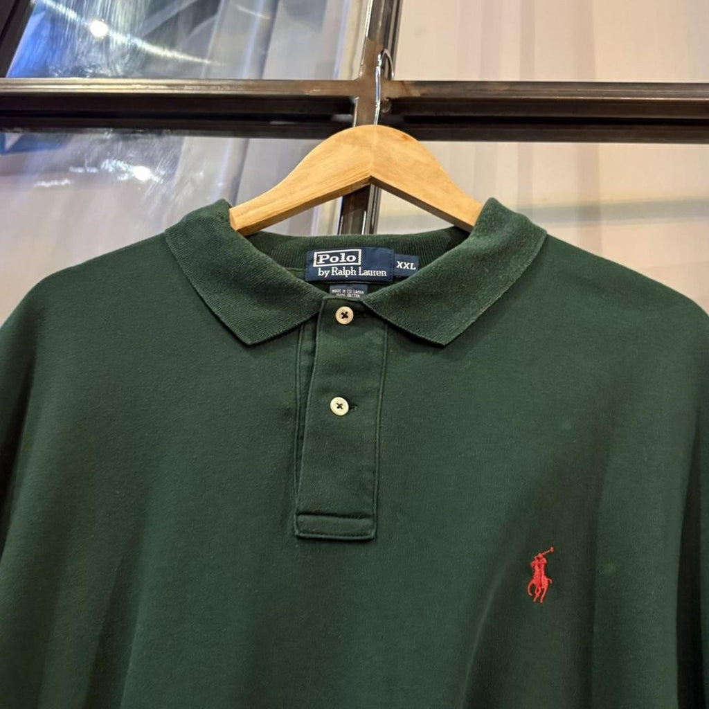 BR2306BP-P - Vintage Retro Ralph Lauren Dark Green Polo Shirt Short Sleeve collared button up top  #Y2K #preppy #chiefkeef #oldmoney #ralphlauren