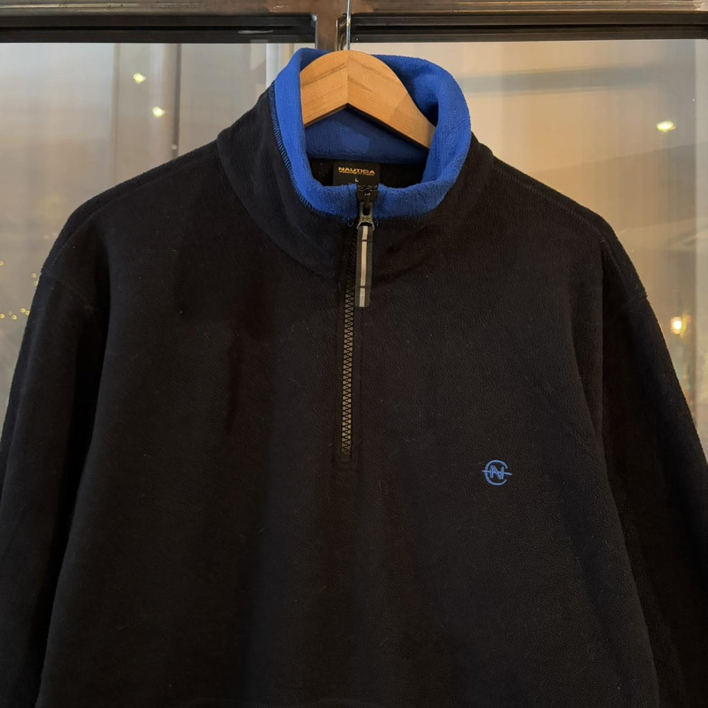SWT724F - Vintage Retro Essential Black Nautica 1/4 Zip Jumper Sweatshirt with  embroidered logo #90s #sportswear #essential #y2k #nautica