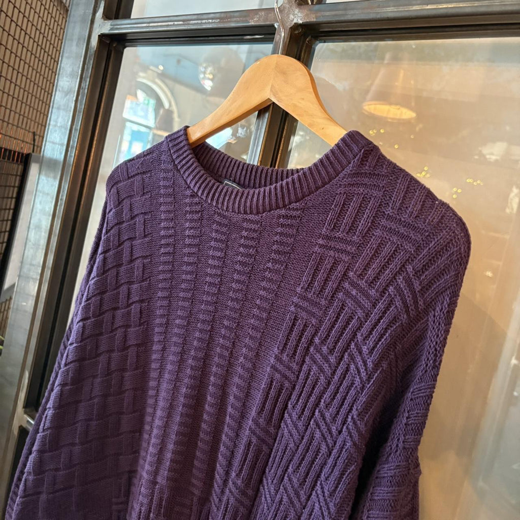 0225H55F - Vintage Retro Essential Peconic Bay Traders Purple patterned golf grandpa cosby sweatshirt crewneck knit Jumper #coogistyle #knitjumper #90s #grandad #knitted