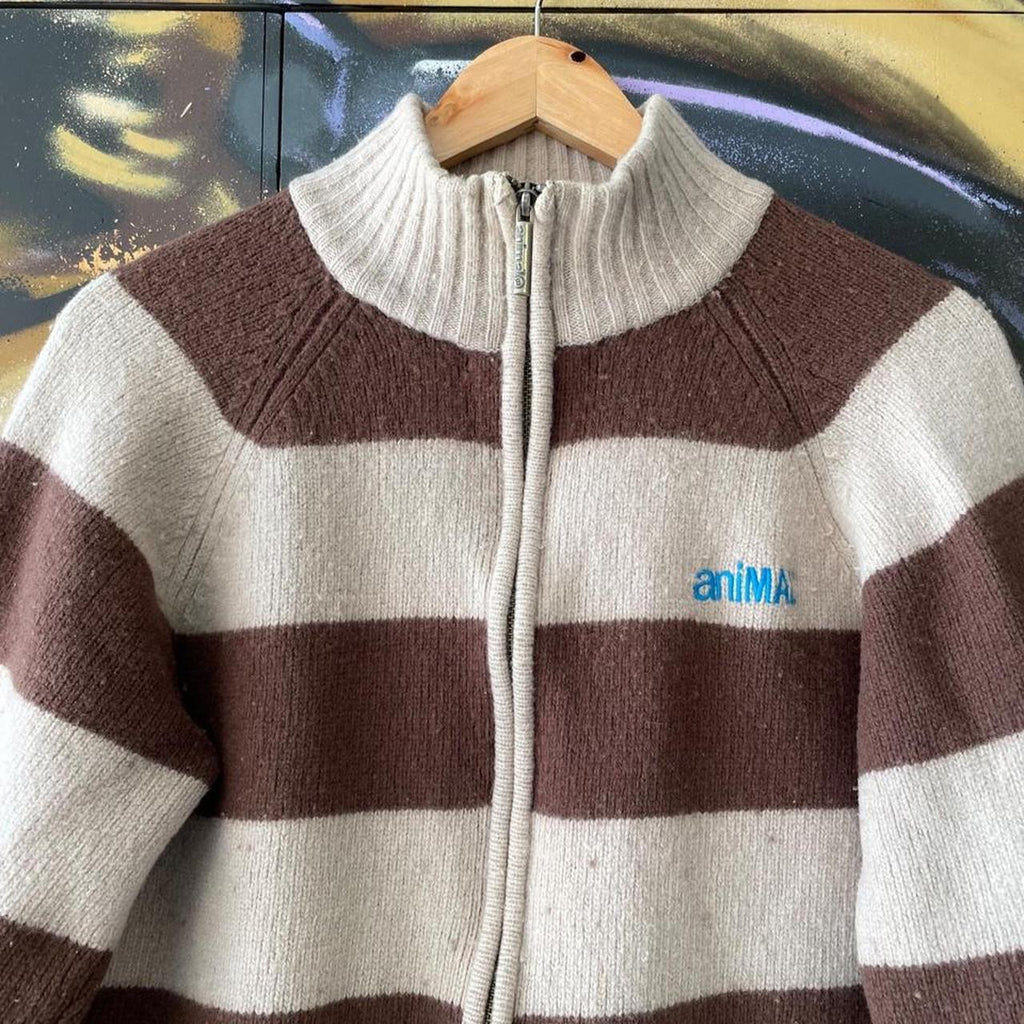 Y2K Animal Full Zip Striped Fleece