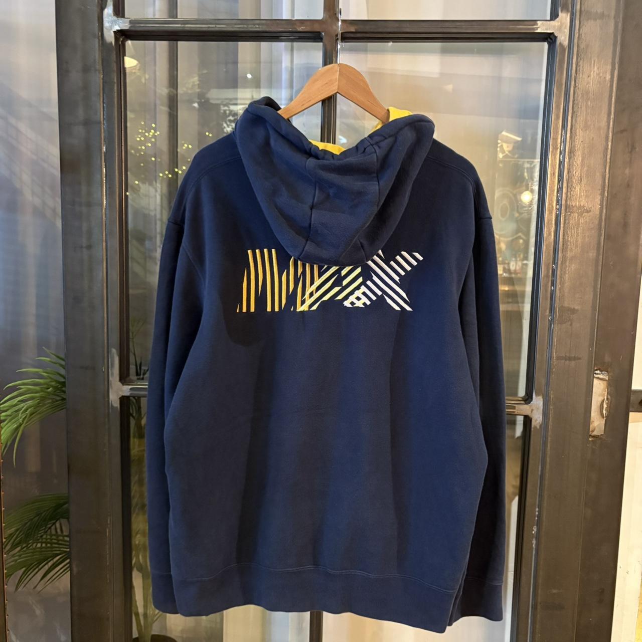 0325G50F - Vintage Retro Essential Navy Nike Air Max Full Zip Up Sweatshirt Hoodie with big spellout back embroidered logo and small chest logo #airmax #sportswear #essential #nike #y2k