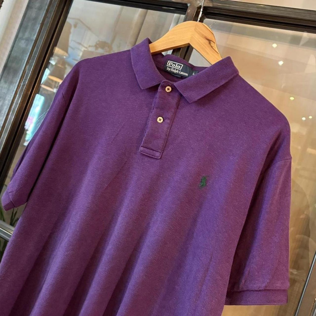 POL401-F - Vintage Retro Ralph Lauren Purple Plain Polo Shirt Short Sleeve collared button up top  #Y2K #preppy #chiefkeef #oldmoney #ralphlauren