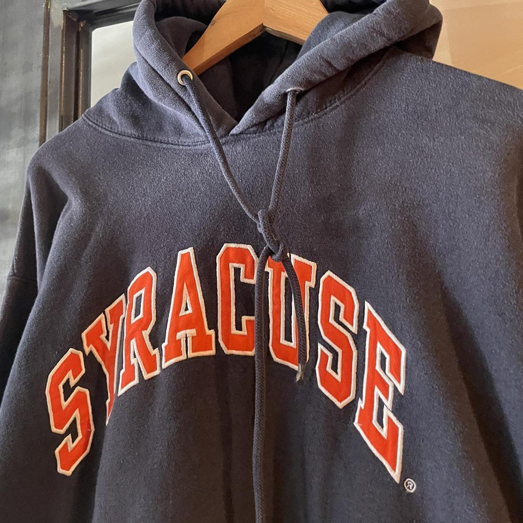 CP1302FA - Vintage Retro Essential Navy Syracuse University College Hoodie with big spellout embroidered logo #90s #collge #essential #syracruse #y2k