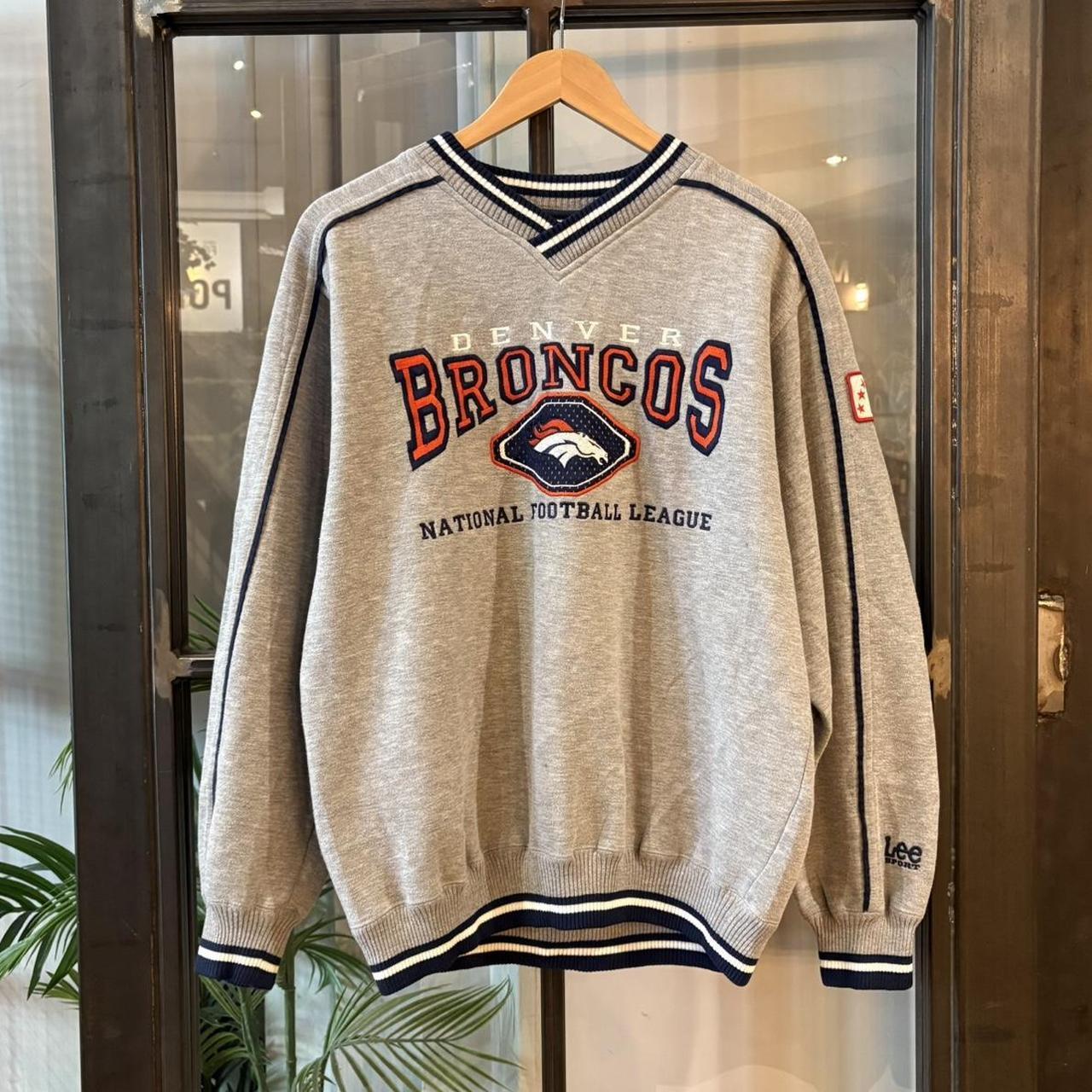 Vintage NFL Denver Broncos Sweatshirt Mens Medium Grey American Football V-Neck Jumper Top 90s Y2K