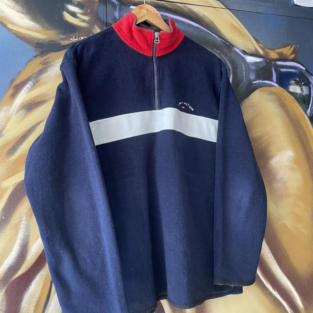 Tommy Hilfiger Chest Stripe Fleece Quarter Zip Sweatshirt