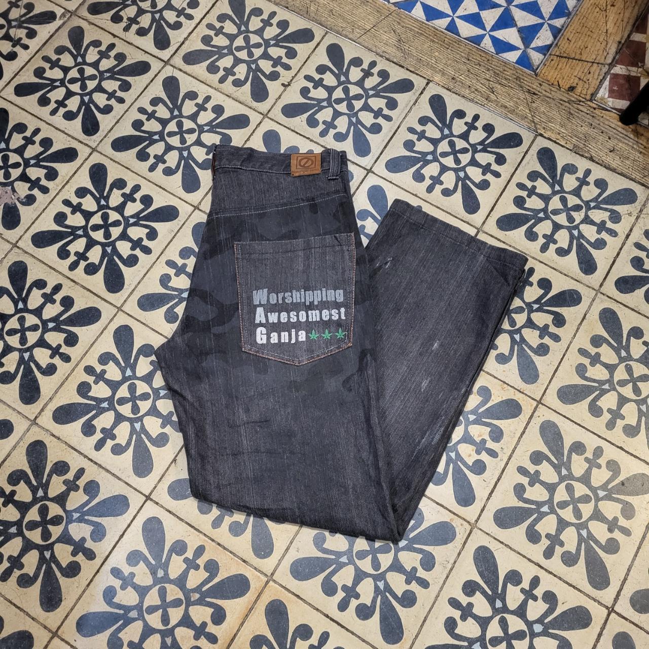 JNS203BR - Vintage retro essential Square Zero Black Wash Baggy Straight Leg Denim Jeans Trousers pants #denim #denimjeans #squarezero #embroidered