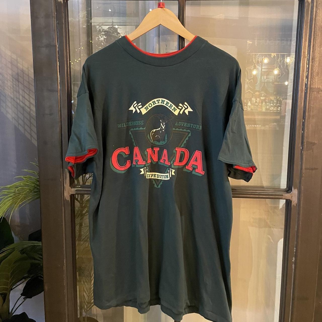TEE301P - Vintage Retro Essential Dark Green Canada Graphic Print Double Sleeve and single stitch hem Top Tee T-shirt #90s #graphic #top #essential #canada