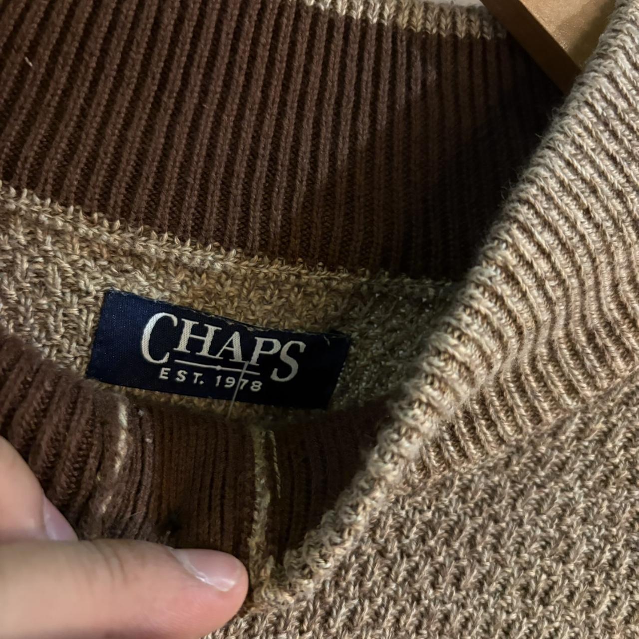 0125D69BR - Vintage Retro Essential Brown Chaps Knitted 1/4 Button Up Fleece Jumper Sweatshirt with embroidered logo #90s #sportswear #essential # brand #y2k
