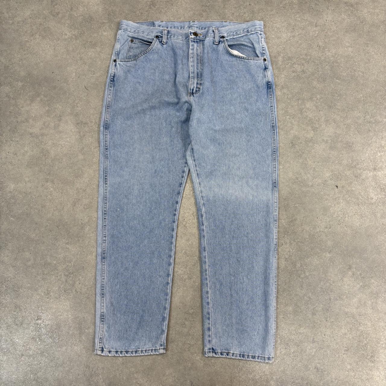 Vintage Wrangler Jeans Mens 38x30 Light Wash Denim Wash Straight Leg Trousers Cowboy Western USA 90s Y2K