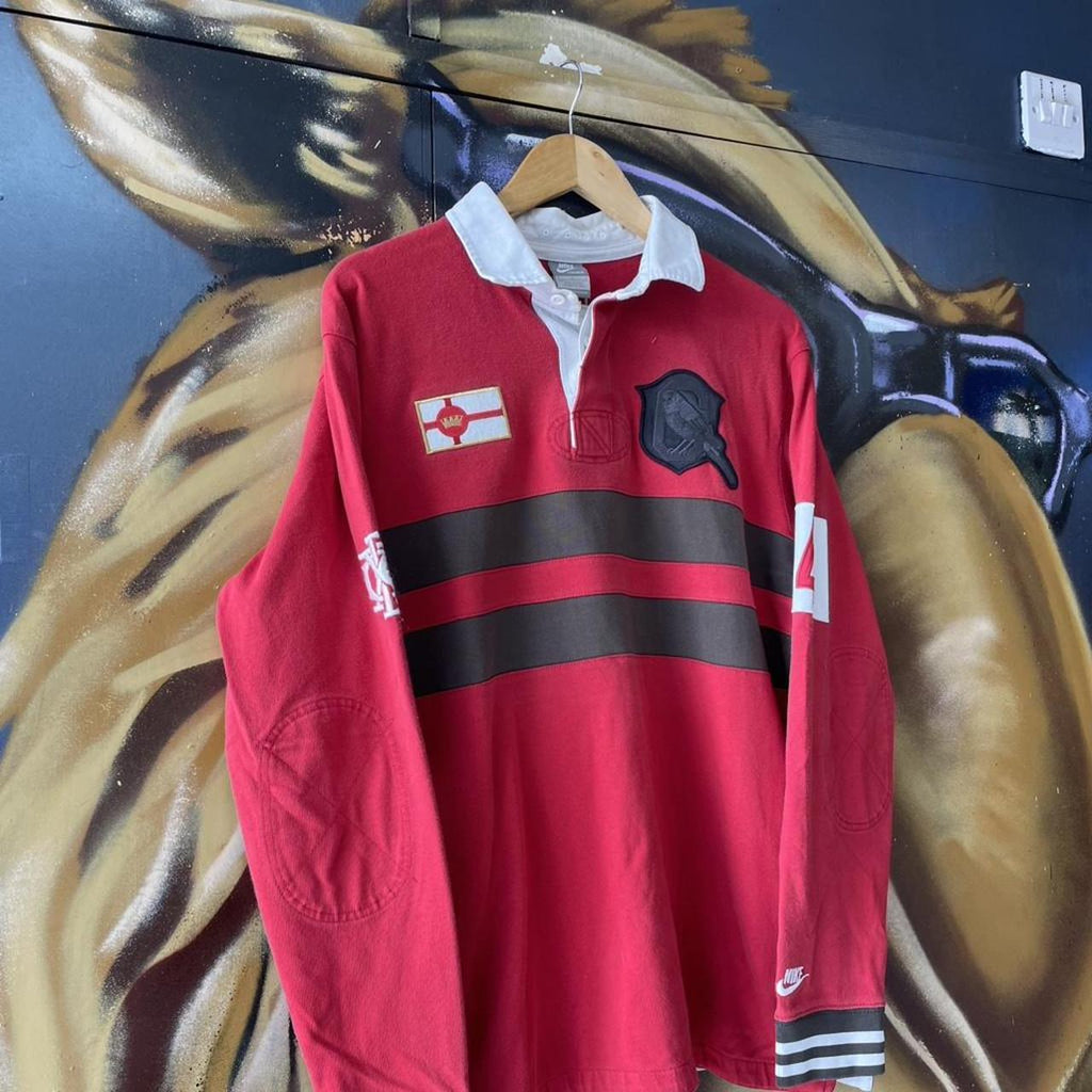 Y2K Nike Chest Stripe Long Sleeve Rugby Jersey