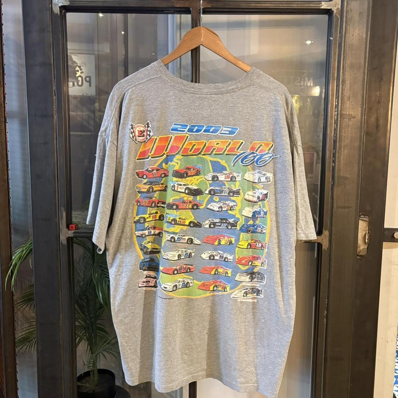 TEE665F - Vintage Retro Essential Grey Nascar 2003 Eldora Speedway 33rd Annual World 100 Rossburg Ohio Cars Graphic Print Top Tee T-shirt #90s #graphic #racing #nascar #racer