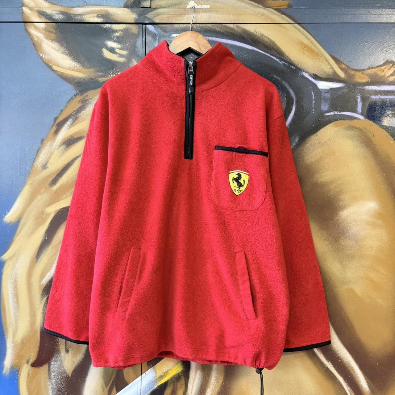 MES2710KP-U - Vintage Retro Essential Red Ferrari F1 Motorsport Racing 1/4 Zip Fleece Sweatshirt with embroidered patch logo #90s #ferrari #f1 #racing #motorsports