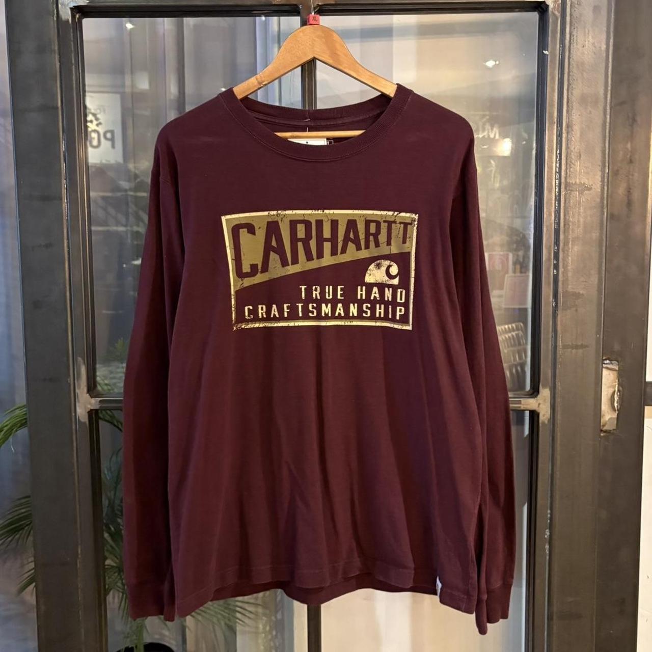 BR2804EN-P - Vintage Retro Essential Maroon Carhartt True Hand Craftsmanship Graphic Print Top Tee T-shirt with embroidered patch logo #skater #workwear  #carhartt #y2k #graphic