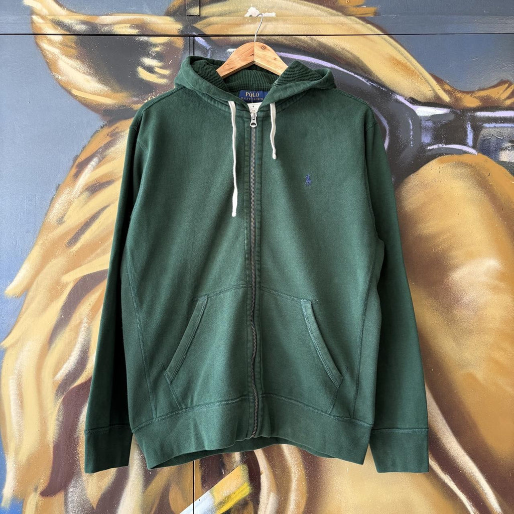 Vintage Polo Ralph Lauren Hoodie Mens Medium Dark Green Full Zip Sweatshirt  Jumper Preppy Old Money Top 90s Y2K 00s