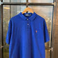 POL395F - Vintage Retro Ralph Lauren Blue Plain Polo Shirt Short Sleeve collared button up top  #Y2K #preppy #chiefkeef #oldmoney #ralphlauren