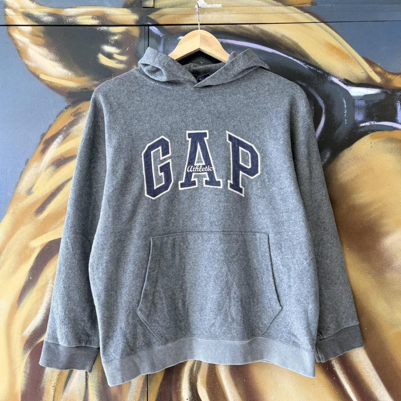 Vintage GAP Athletic Hoodie Sweatshirt Top Womens M Grey Spell Out Logo Pullover 90s Y2K Preppy