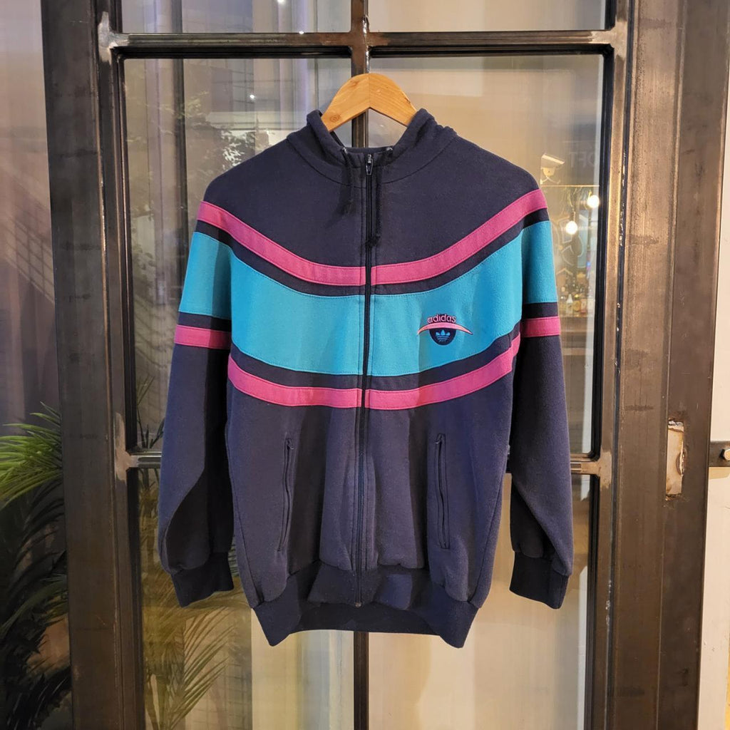 SWT221 - Vintage Retro Essential Adidas Originals Full Zip Up Hoodie sweatshirt with embroidered front and back logos
