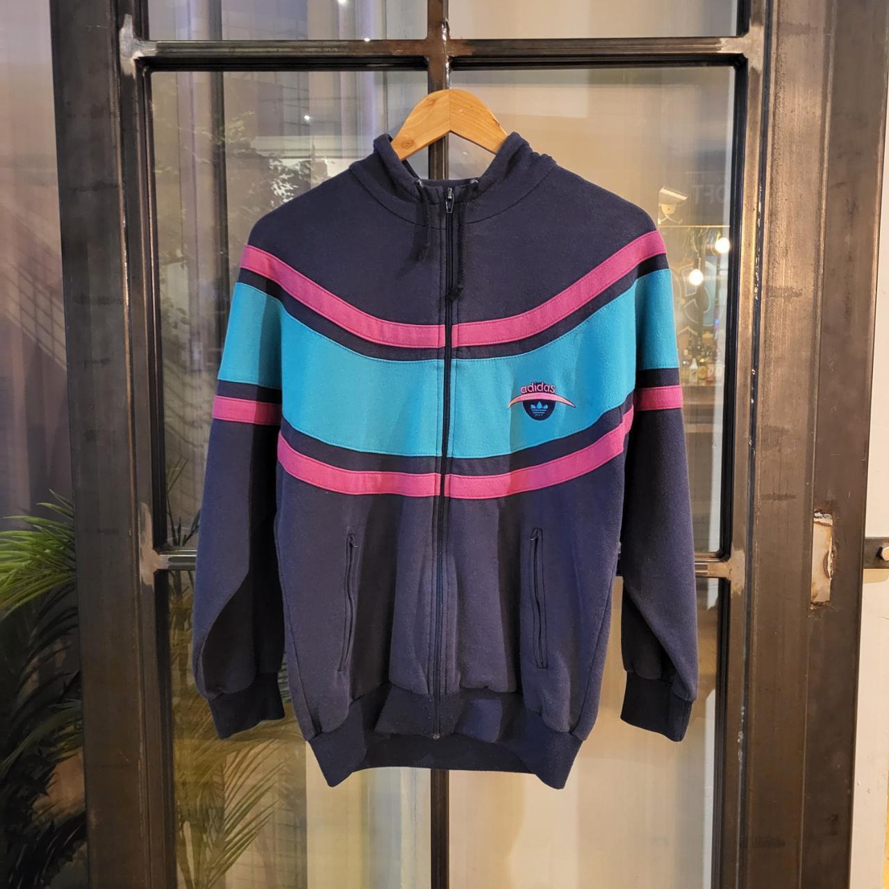 SWT221 - Vintage Retro Essential Adidas Originals Full Zip Up Hoodie sweatshirt with embroidered front and back logos