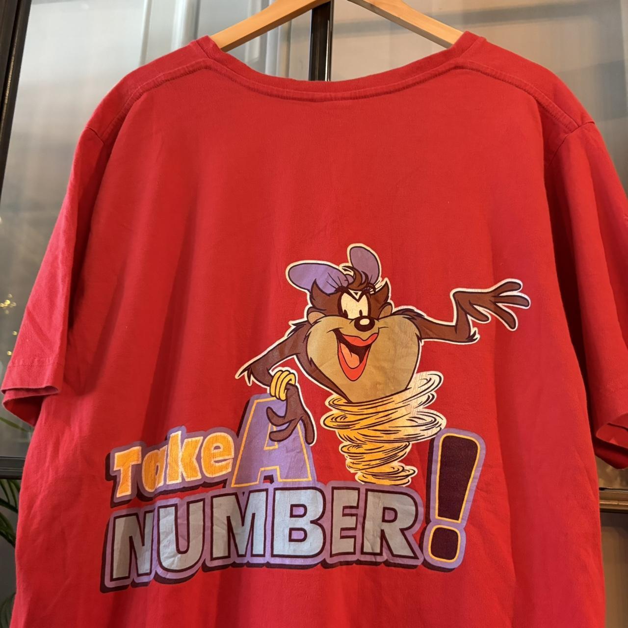 TEE638F - Vintage Retro Essential Red Looney Tunes Taz and Tasmanian She-Devil 'You want me, take a number' Graphic Print V-Neck Top Tee T-shirt #90s #graphic #taz #looneytunes #basic