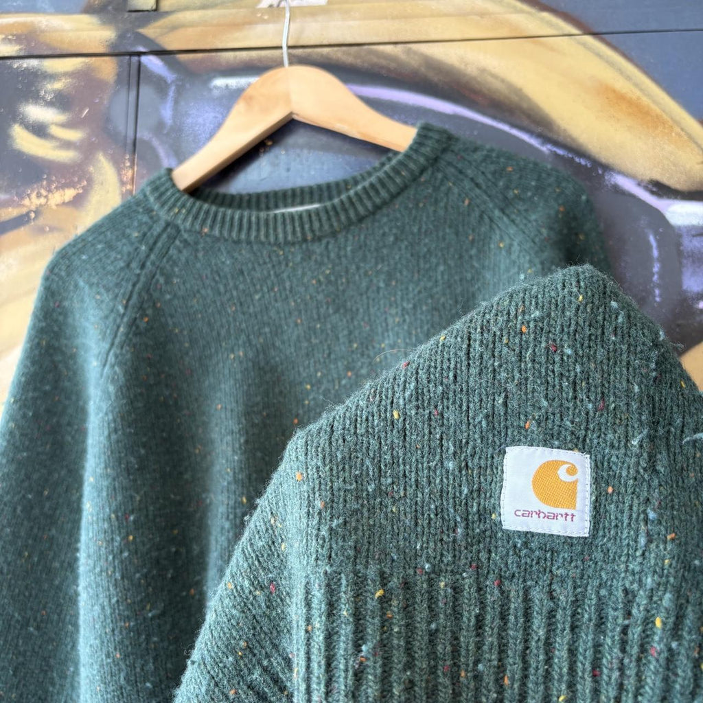 Carhartt WIP Sweatshirt Mens Large Green Anglistic Cosy Knit Jumper Top Detroit 90s Y2K 00s
