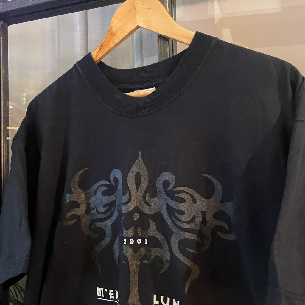 0225I09P - Vintage Retro Essential Black Mera Luna 2001 tour Music Festival Marilyn Mason Graphic Print Top Tee T-shirt #y2k #graphic #marilynmason #festival #music