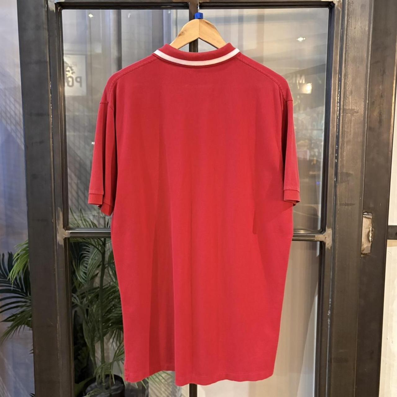 BR1209JV-F - Vintage Retro Ralph Lauren Plain Red Polo Shirt Short Sleeve with stripes white collared button up top  #Y2K #preppy #chiefkeef #oldmoney #ralphlauren