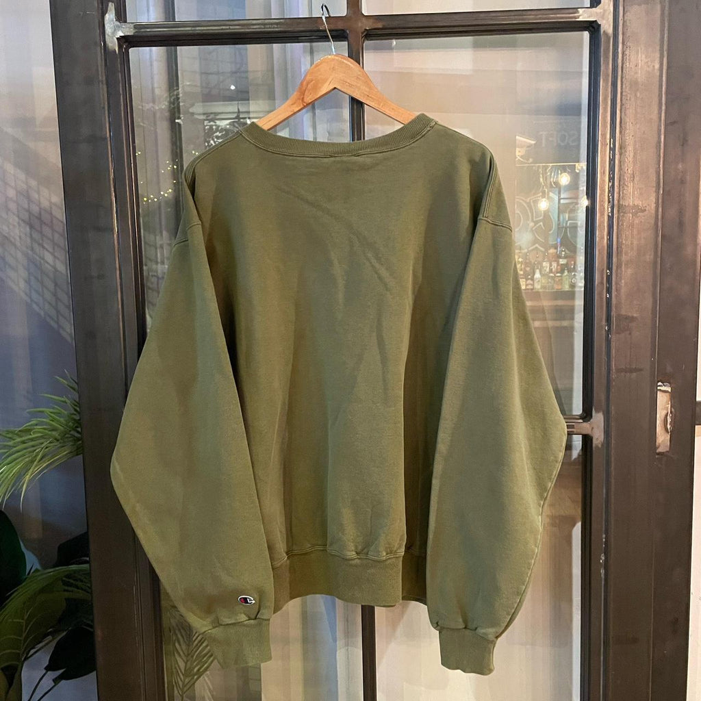 SWT449 - Vintage Retro Essential Khaki Champion Crewneck Jumper Sweatshirt with small spellout embroidered logo #90s #sportswear #essential #champion #y2k