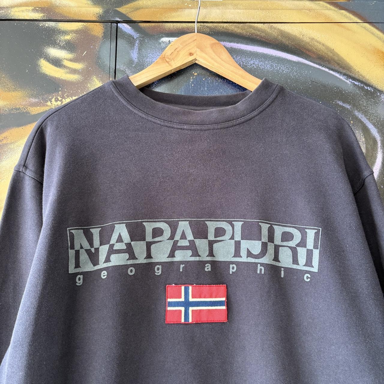 Vintage Napapijri Sweatshirt Mens Medium Navy Big Spell Out Logo Pullover Jumper Top 90s Y2K 00s