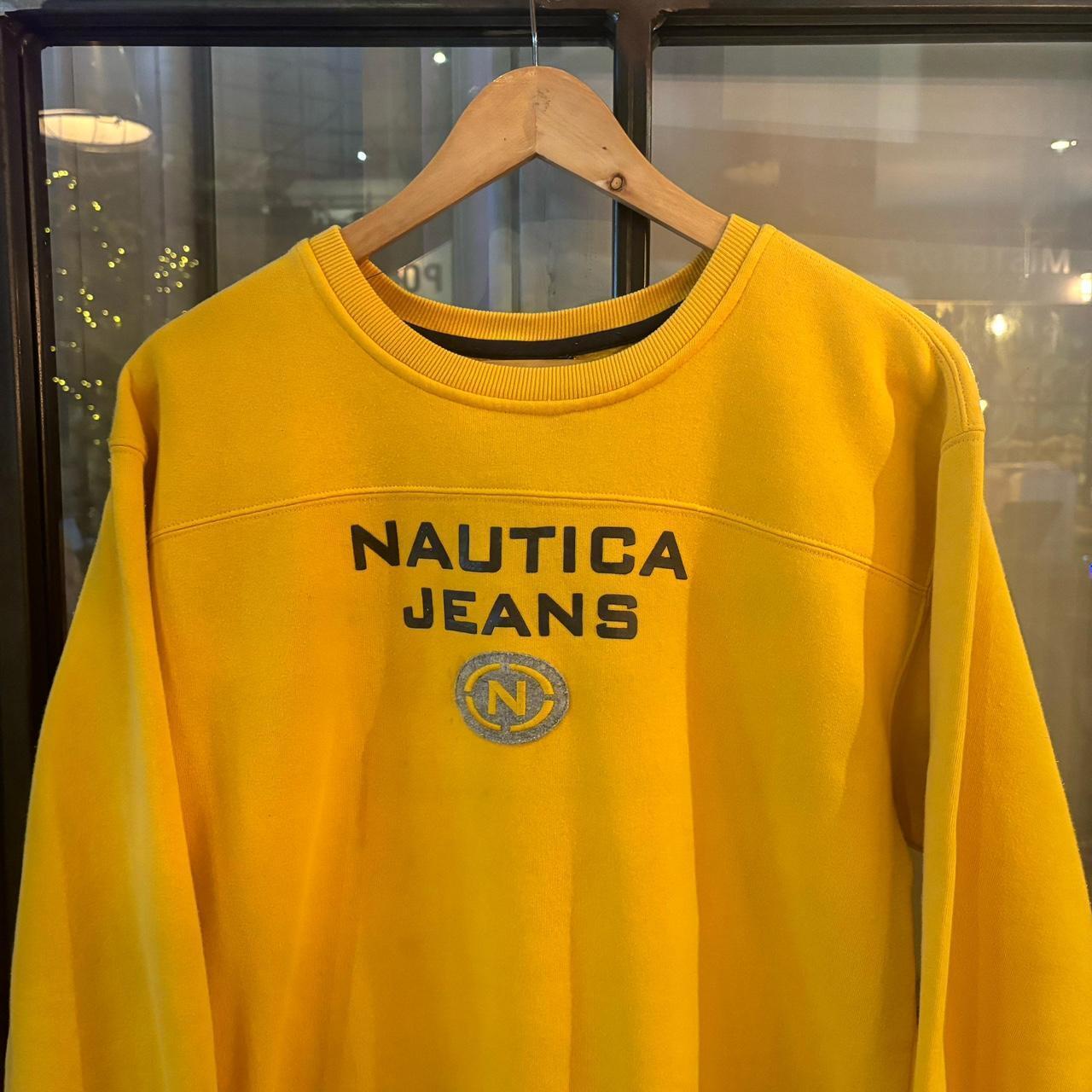 0225H82P - Vintage Retro Essential Yellow Nautica Crewneck Jumper Sweatshirt with embroidered logo #90s #sportswear #essential #y2k #nautica
