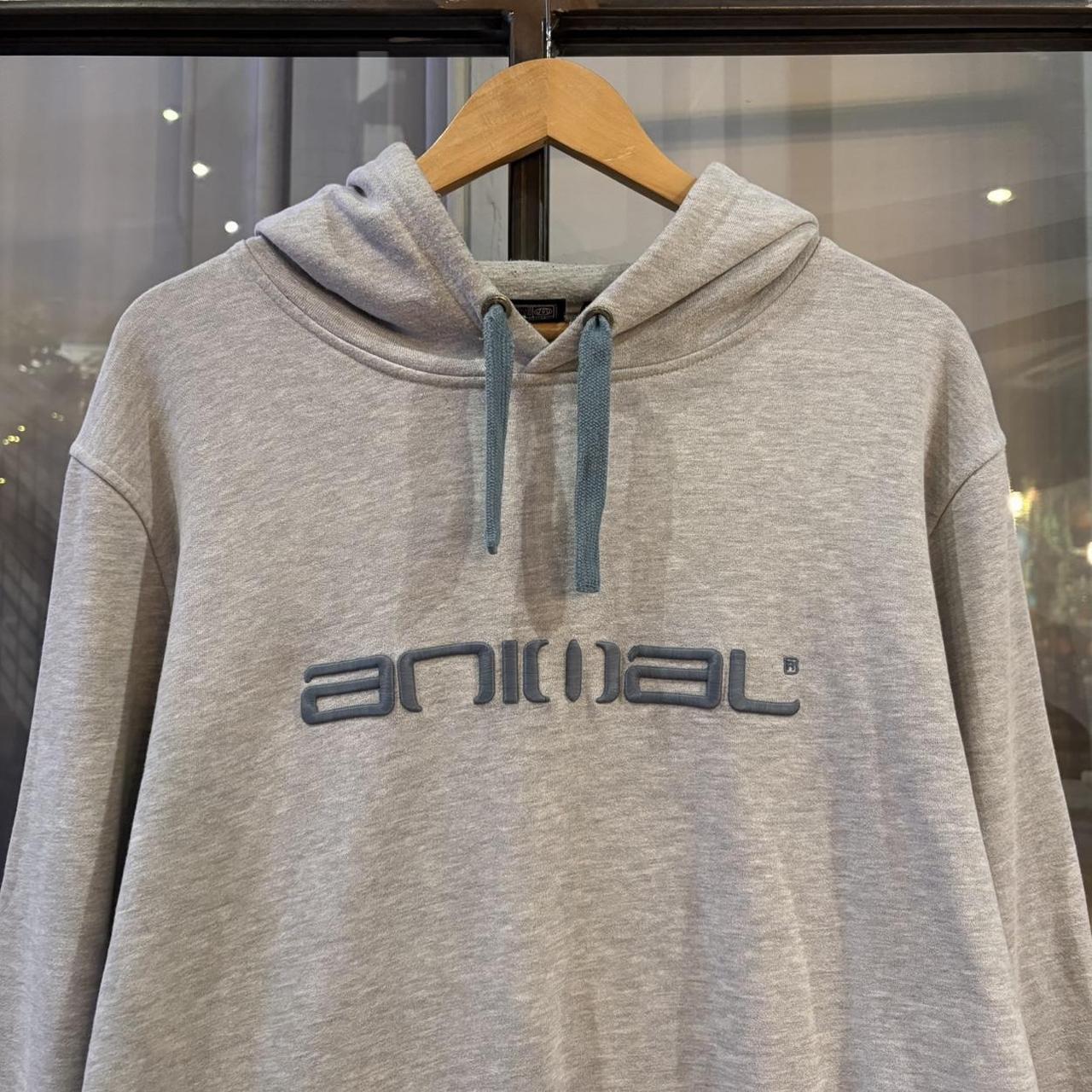 MES1812M-P - Vintage Retro Essential Grey Animal Sweatshirt Hoodie with embroidered spell out centre logo #90s #sportswear #essential #animal #y2k