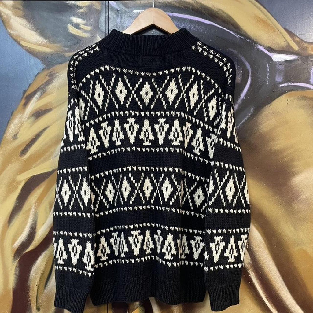 Vintage Two-Tone Funky Pattern Knit Turtleneck Sweater
