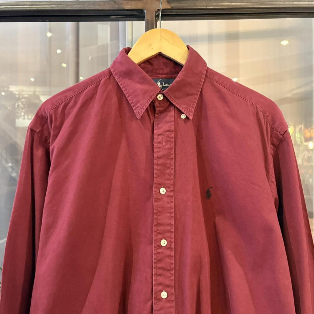 MES1812Z-F - Vintage Ralph Lauren Plain Burgundy Longsleeve collared button up polo shirt top #Y2K #preppy #chiefkeef #smartcasual #oldmoney