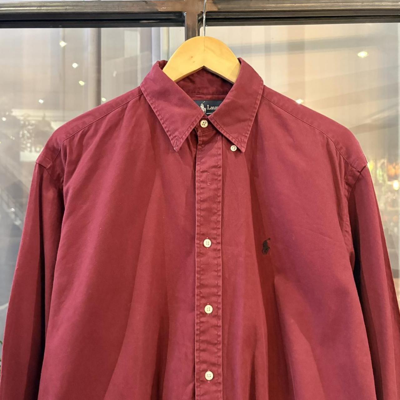 MES1812Z-F - Vintage Ralph Lauren Plain Burgundy Longsleeve collared button up polo shirt top #Y2K #preppy #chiefkeef #smartcasual #oldmoney