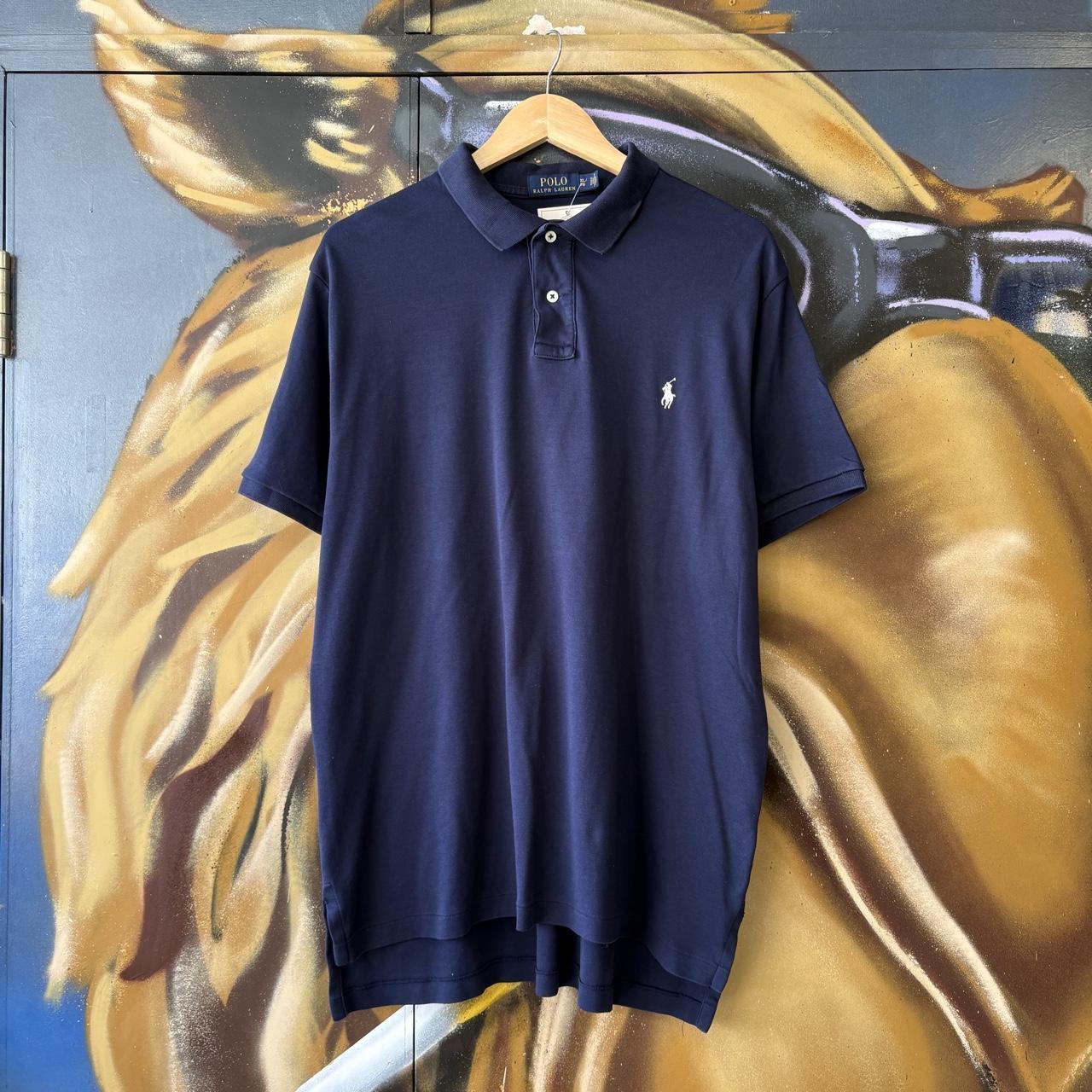 Vintage Ralph Lauren Polo Shirt Mens XL Navy Plain Preppy Pony Logo Collared Button Up Top Y2K 90s