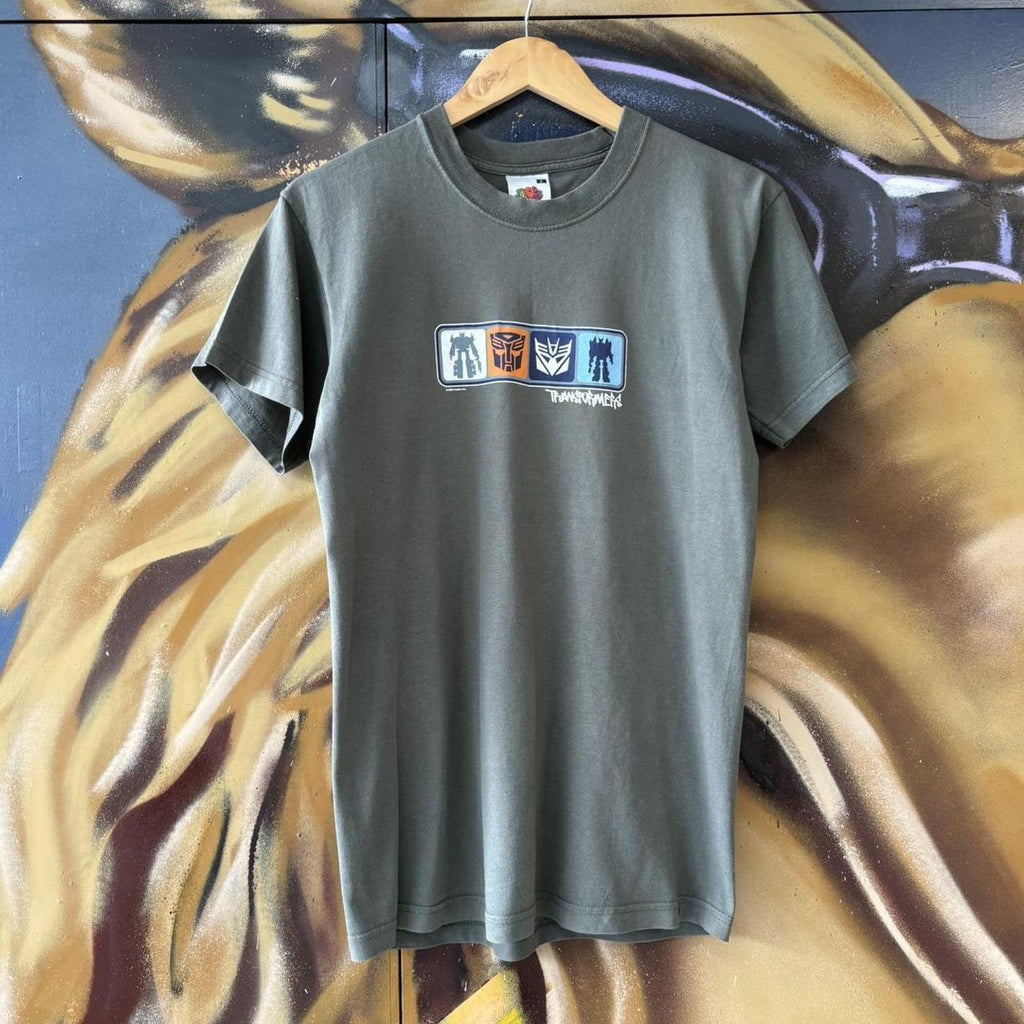 Vintage Transformers 2003 T Shirt Mens Small Green Box Logo Graphic Hasbro Movie Promo Tee Top Y2K