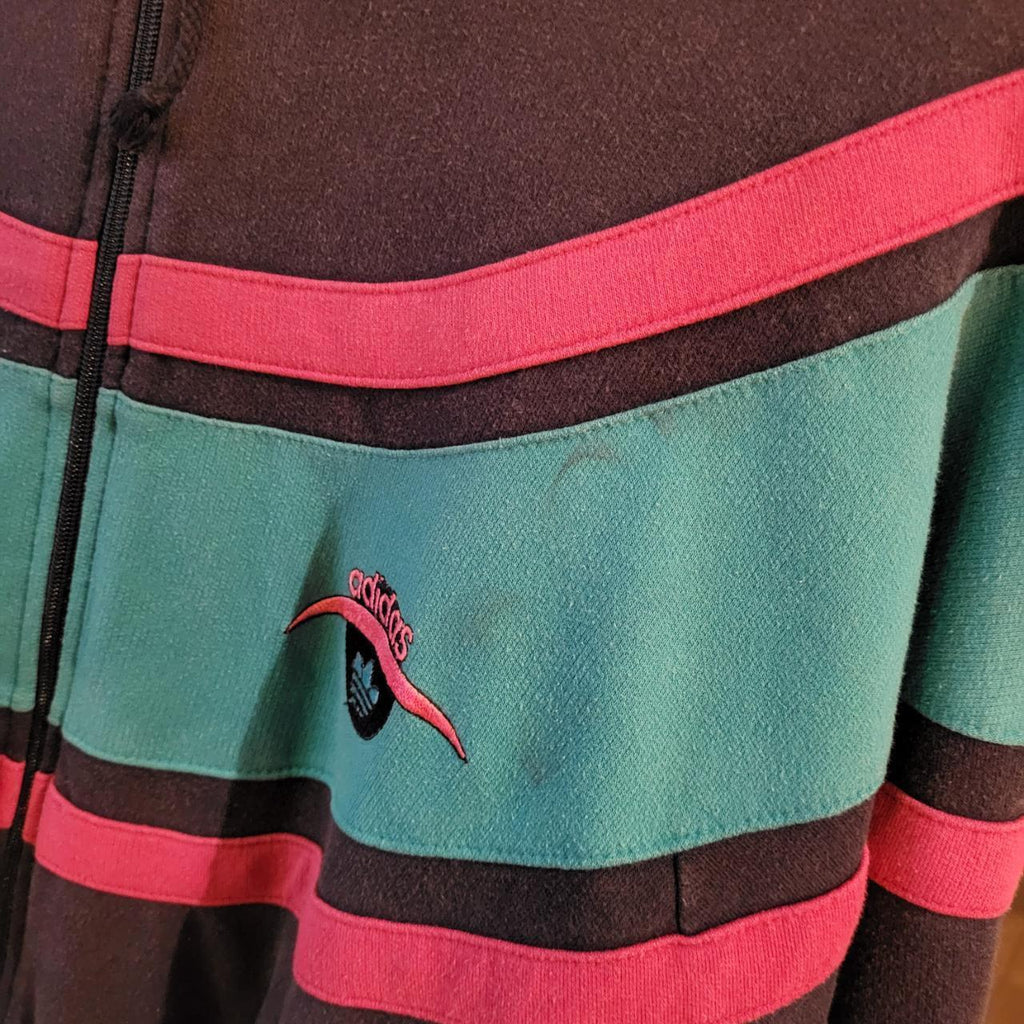 SWT221 - Vintage Retro Essential Adidas Originals Full Zip Up Hoodie sweatshirt with embroidered front and back logos