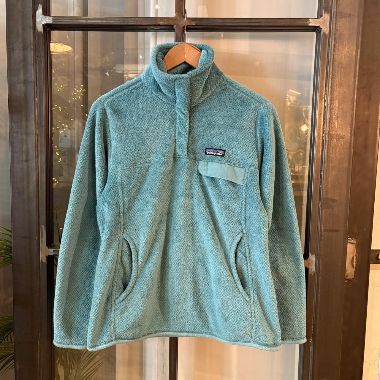 0325C55F - Vintage retro essential Turquoise Patagonia Fluffy 1/4 quarter button up outdoor sweatshirt fleece jacket #patagonia #outdoor #expedition #hike #climbing