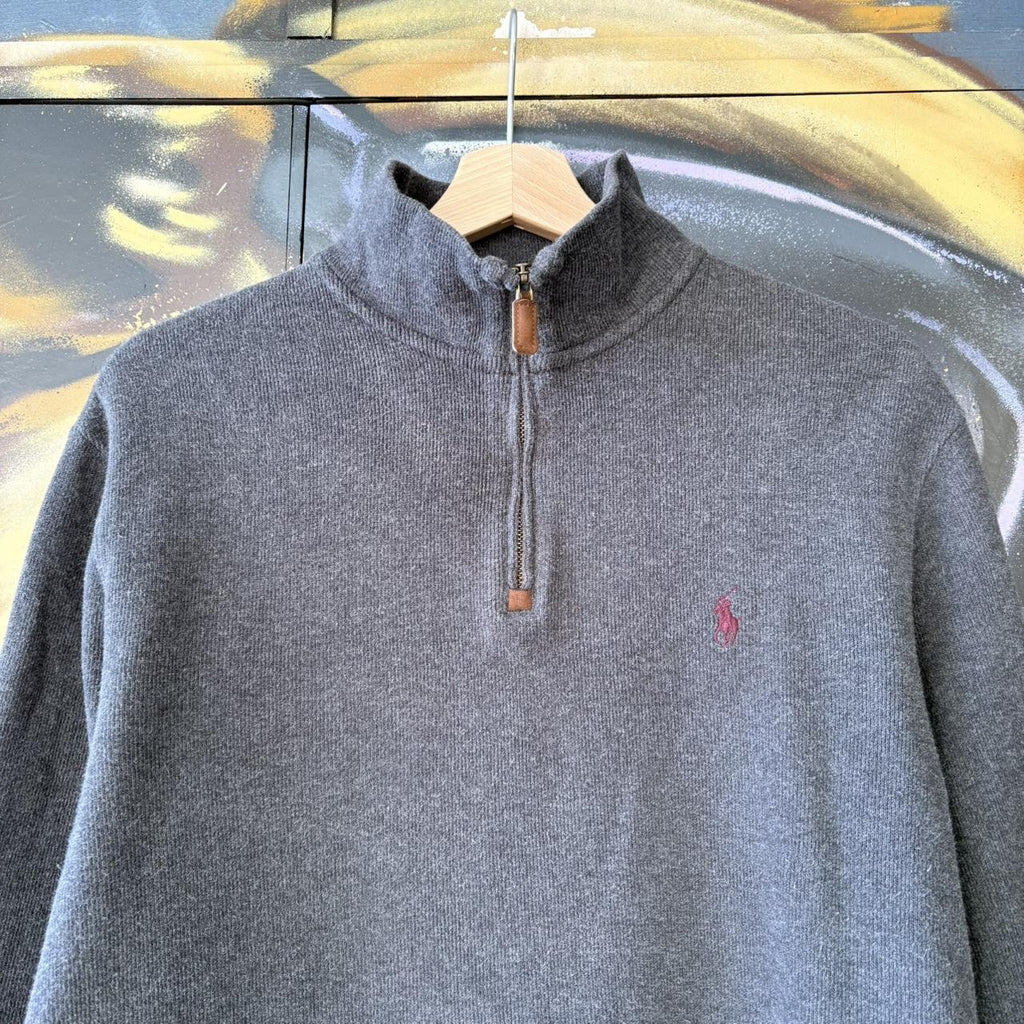 BR1602i-U - Vintage Ralph Lauren Dark Grey 1/4 quarter zip up Sweatshirt jumper fleece top #Y2K #preppy #quarterzip #smartcasual #oldmoney