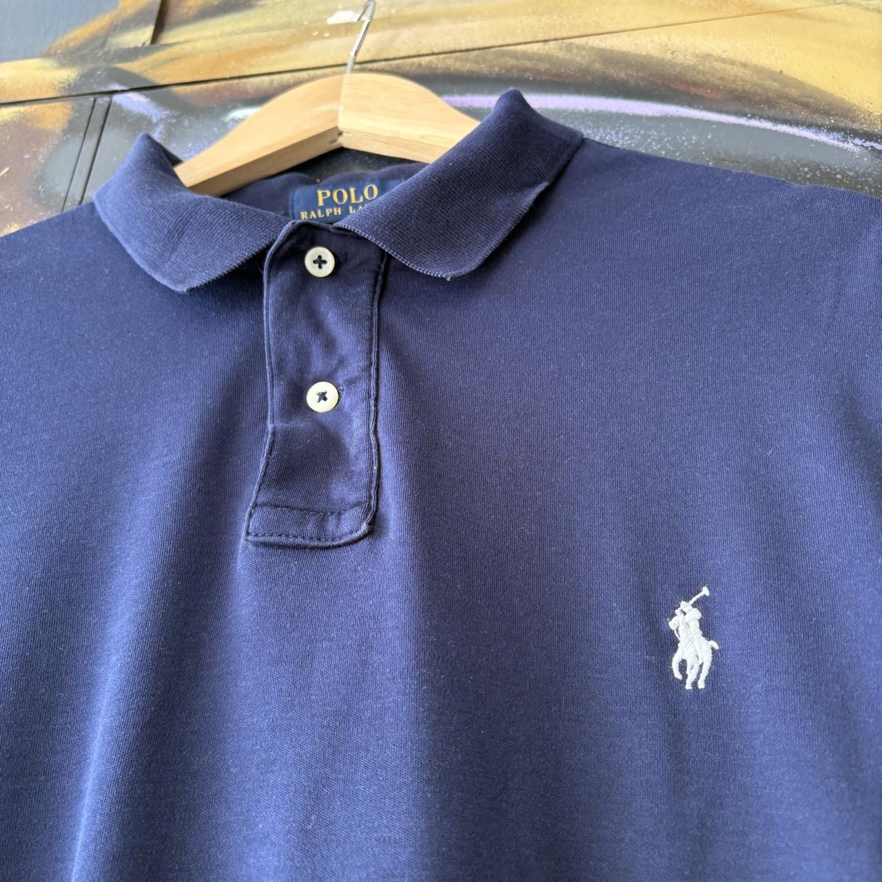Vintage Ralph Lauren Polo Shirt Mens XL Navy Plain Preppy Pony Logo Collared Button Up Top Y2K 90s