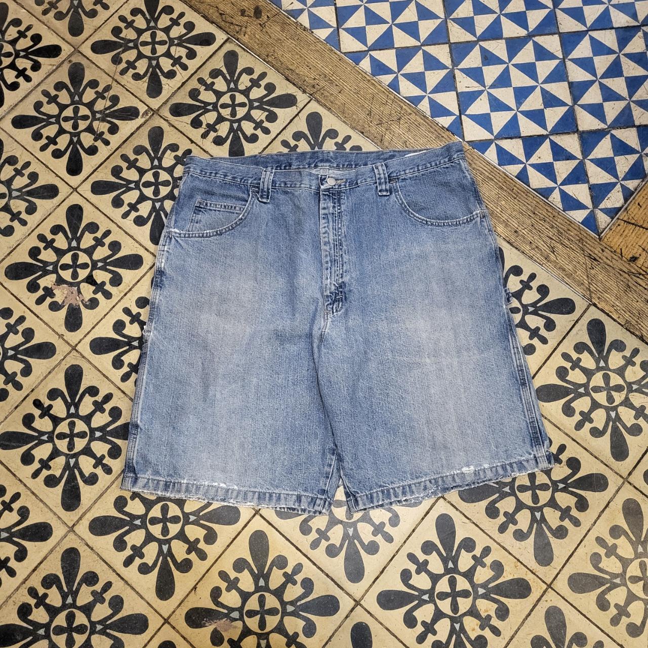 JRT5027 - American Vintage Denim Oversized Baggy Shorts Jorts with detailed embroidered Logo graphic carpenter workwear Old School Hip Hop skate grunge faded 90s Y2K style